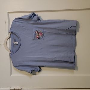 Soft Embroidered Pocket Ruffle Sleeve T-Shirt